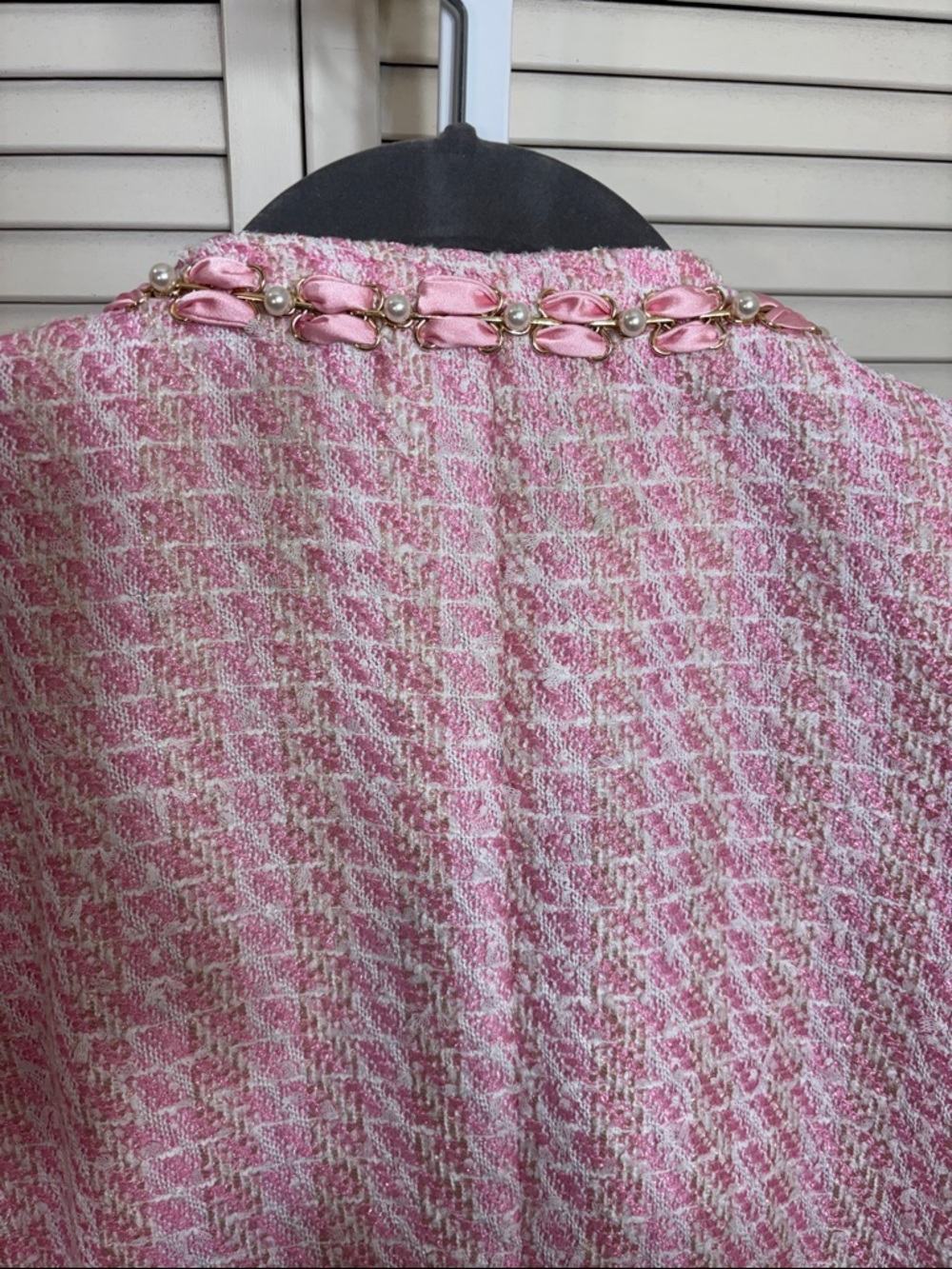 NWT Michael Simon Pink Tweed Ribbon & Pearls Fringe Jacket 3X - Picture 9 of 13